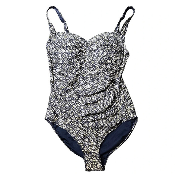 Niptuck Swim Ruched Gold/Navy Swimsuit - Picture 1 of 8